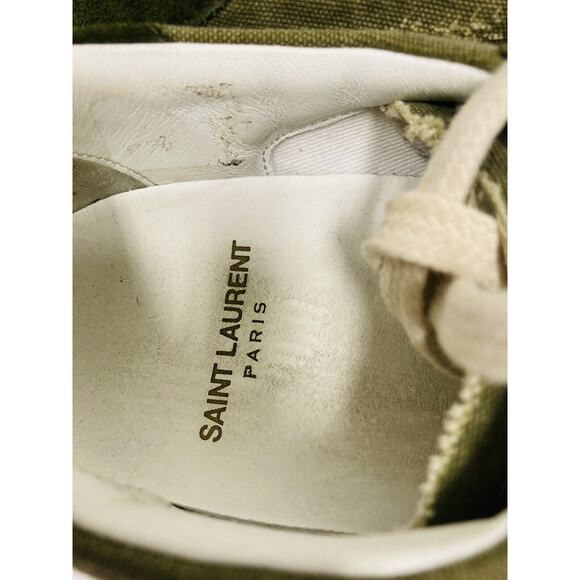 SAINT LAURENT Olive Distressed Canvas Court Logo Embroidered SL/06 Sneakers 36.5 - Picture 11 of 12